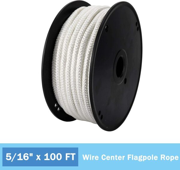 Artilife Flag Pole Rope 100 ft,5/16"(8mm) x 100 FT(30m) Wire Center Flagpole Rope,5/16 Braided Polyester Line with Steel Center Marine Grade - Image 4