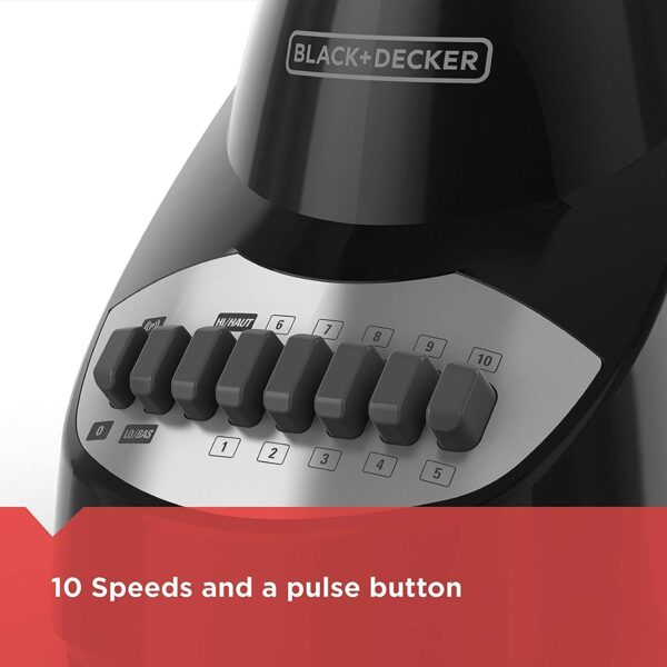 BLACK+DECKER 10-Speed Countertop Blender, BL2010BG, 6-Cup Glass Jar, Dishwasher-Safe, Stainless Steel Blade, Suction Feet - Image 5
