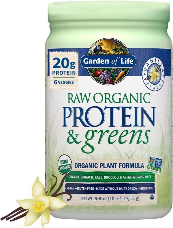 Garden of Life Raw Organic Protein & Greens - Vanilla - Vegan Protein Powder for Women and Men, Plant Protein, Pea Protein, Greens & Probiotics - Dairy Free, Gluten Free Low Carb Shake, 20 Servings - Image 2