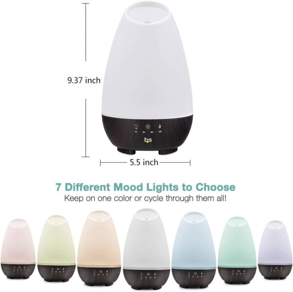 HealthSmart 500ML Essential Oil Diffuser for Large Rooms, Cool Mist Humidifier and Aromatherapy Diffuser, Adjustable Timer, Mist Mode and 7 LED Light Colors, White (Pack of 1) - Image 3