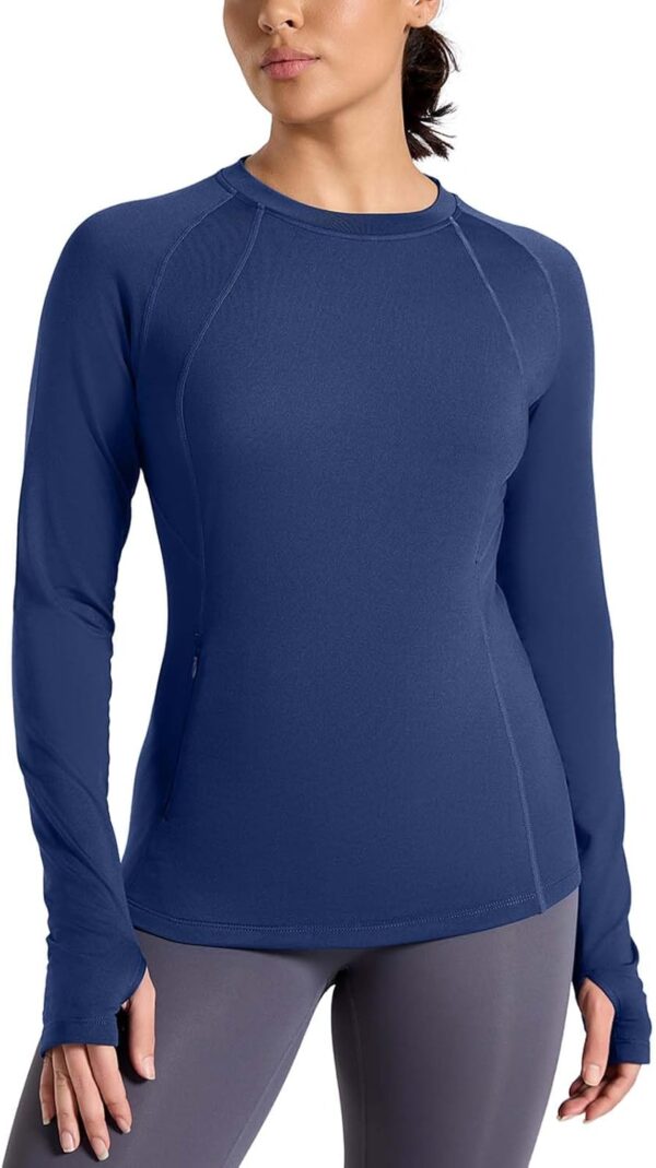 Thermal Shirts for Women Long Sleeve Fleece Tops Cold Weather Running Gear with Zipper Pocket Base Layer - Image 2
