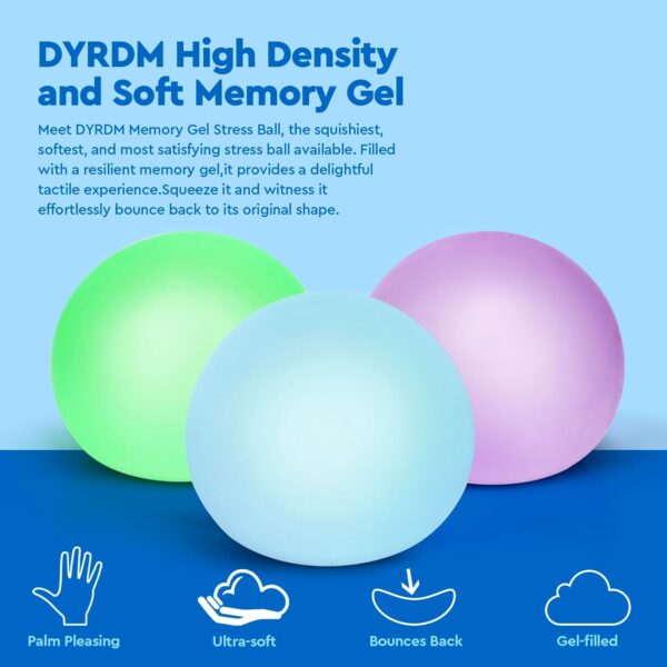Stress Balls 3-Pack, Easter Basket Stuffers & Fidget Gifts, High Density and Ultra-Soft Memory Gel Filled, Squishy Fidget Toy, Squeeze Balls Sensory for Anxiety Stress Relief Cool Series - Image 3