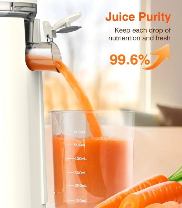 Cold Press Juicer, Updated Masticating Juicer Machines with 5" Feeding Chute Fit Whole Fruits &Vegetables, 99.6% Juice Purity, Streamlined Parts Easier to Clean/1.5L Capacity/2 Cups Included - Image 4