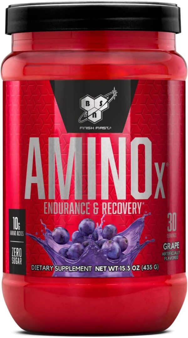 BSN Amino X Muscle Recovery & Endurance Powder with BCAAs, Intra Workout Support, 10 Grams of Amino Acids, Keto Friendly, Caffeine Free, Flavor: Grape, 30 Servings (Packaging May Vary) - Image 2