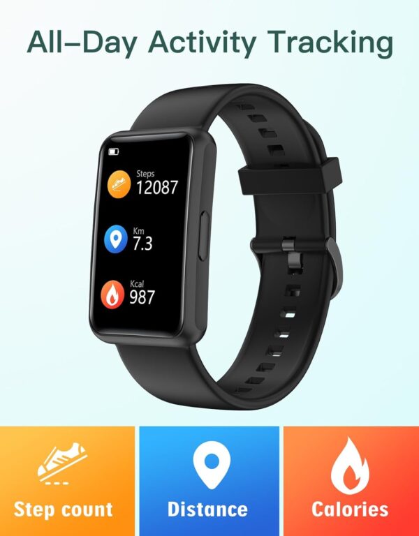 HUAKUA Fitness Tracker No Bluetooth No APP No Phone Needed, Fitness Watch for Men Women Parents IP68 Waterproof with Full Touch Screen Steps Calories Counter Sleep Tracker Alarm Clocks (Black) - Image 5