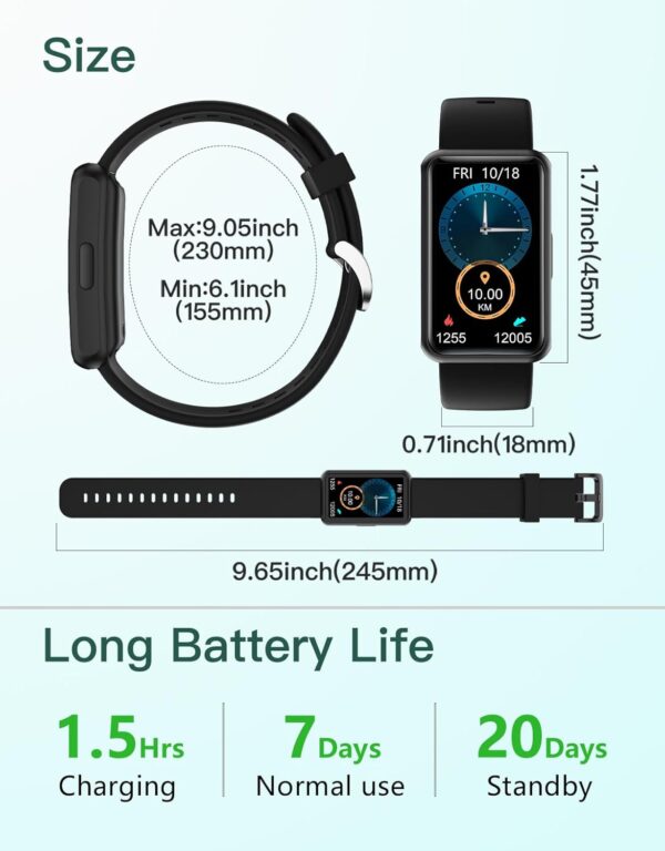 HUAKUA Fitness Tracker No Bluetooth No APP No Phone Needed, Fitness Watch for Men Women Parents IP68 Waterproof with Full Touch Screen Steps Calories Counter Sleep Tracker Alarm Clocks (Black) - Image 8