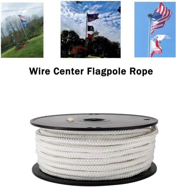 Artilife Flag Pole Rope 100 ft,5/16"(8mm) x 100 FT(30m) Wire Center Flagpole Rope,5/16 Braided Polyester Line with Steel Center Marine Grade - Image 5