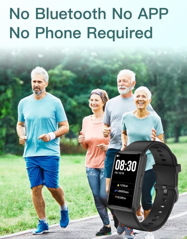 HUAKUA Fitness Tracker No Bluetooth No APP No Phone Needed, Fitness Watch for Men Women Parents IP68 Waterproof with Full Touch Screen Steps Calories Counter Sleep Tracker Alarm Clocks (Black) - Image 3