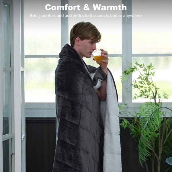 Weighted Blanket Twin Size 10 Pounds 48x72 inches, Sherpa Fleece Throw Blanket for Teens with Soft Plush Flannel Top, Fuzzy Fluffy Cozy Warm and Thick Heavy Blanket for Winter - Image 7