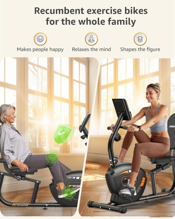 JEEKEE Recumbent Exercise Bike for Seniors,Stationary Bikes for Home, 300LB Capacity & 16 Levels Magnetic Resistance, Heart Rate Handle - Image 5