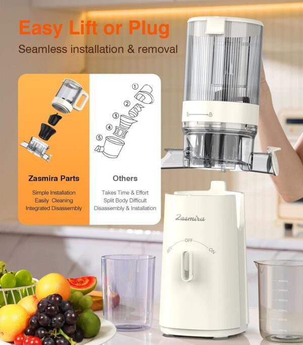 Cold Press Juicer, Updated Masticating Juicer Machines with 5" Feeding Chute Fit Whole Fruits &Vegetables, 99.6% Juice Purity, Streamlined Parts Easier to Clean/1.5L Capacity/2 Cups Included - Image 9