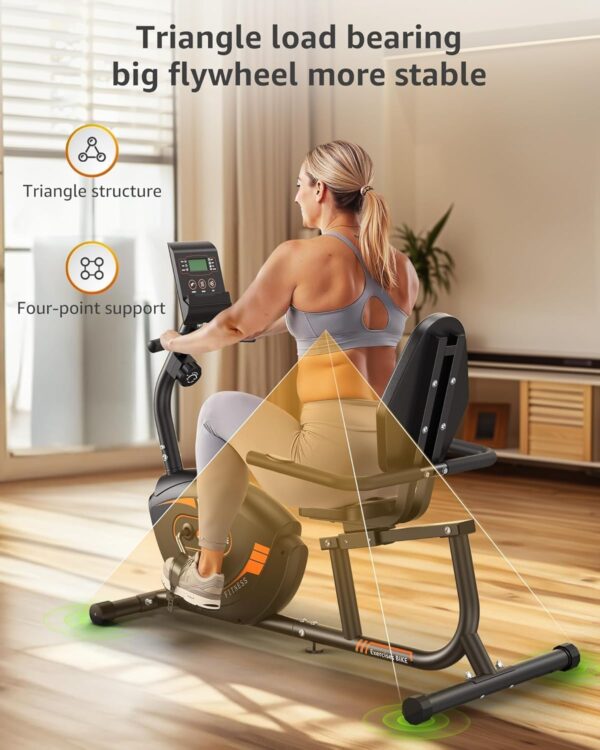 JEEKEE Recumbent Exercise Bike for Seniors,Stationary Bikes for Home, 300LB Capacity & 16 Levels Magnetic Resistance, Heart Rate Handle - Image 9