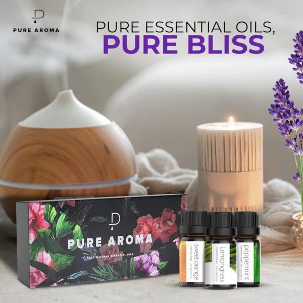 Essential Oils Set by Pure Aroma - Top 6 Aromatherapy Oils Gift Set-6 Pack, 10ml (Eucalyptus, Lavender, Lemongrass, Sweet Orange, Peppermint, Tea Tree) - Image 4