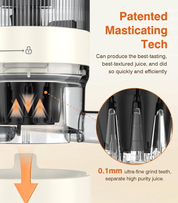 Cold Press Juicer, Updated Masticating Juicer Machines with 5" Feeding Chute Fit Whole Fruits &Vegetables, 99.6% Juice Purity, Streamlined Parts Easier to Clean/1.5L Capacity/2 Cups Included - Image 5