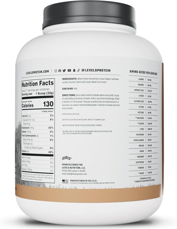 Levels Grass Fed Whey Protein Powder, No Artificials, 24G of Protein, Pure Chocolate, 5LB - Image 8