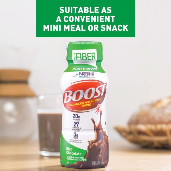 BOOST High Protein with Fiber Ready to Drink Complete Nutritional Drink, Rich Chocolate, 8 fl oz Bottle, 24 Pack - Image 5