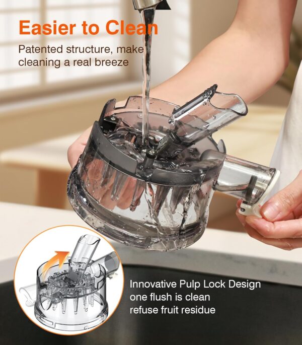 Cold Press Juicer, Updated Masticating Juicer Machines with 5" Feeding Chute Fit Whole Fruits &Vegetables, 99.6% Juice Purity, Streamlined Parts Easier to Clean/1.5L Capacity/2 Cups Included - Image 7
