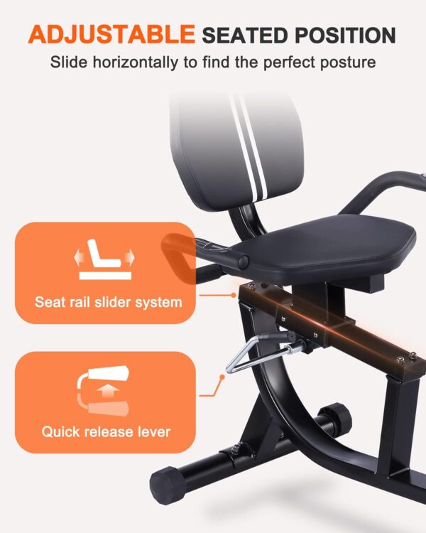 ECHANFIT Recumbent Exercise Bike with Bluetooth Connectivity, 16 Levels Magnetic Resistance and Pulse Rate Monitor for Seniors, Indoor Stationary Bike for Home Use, 350 LB Weight Capacity - Image 5