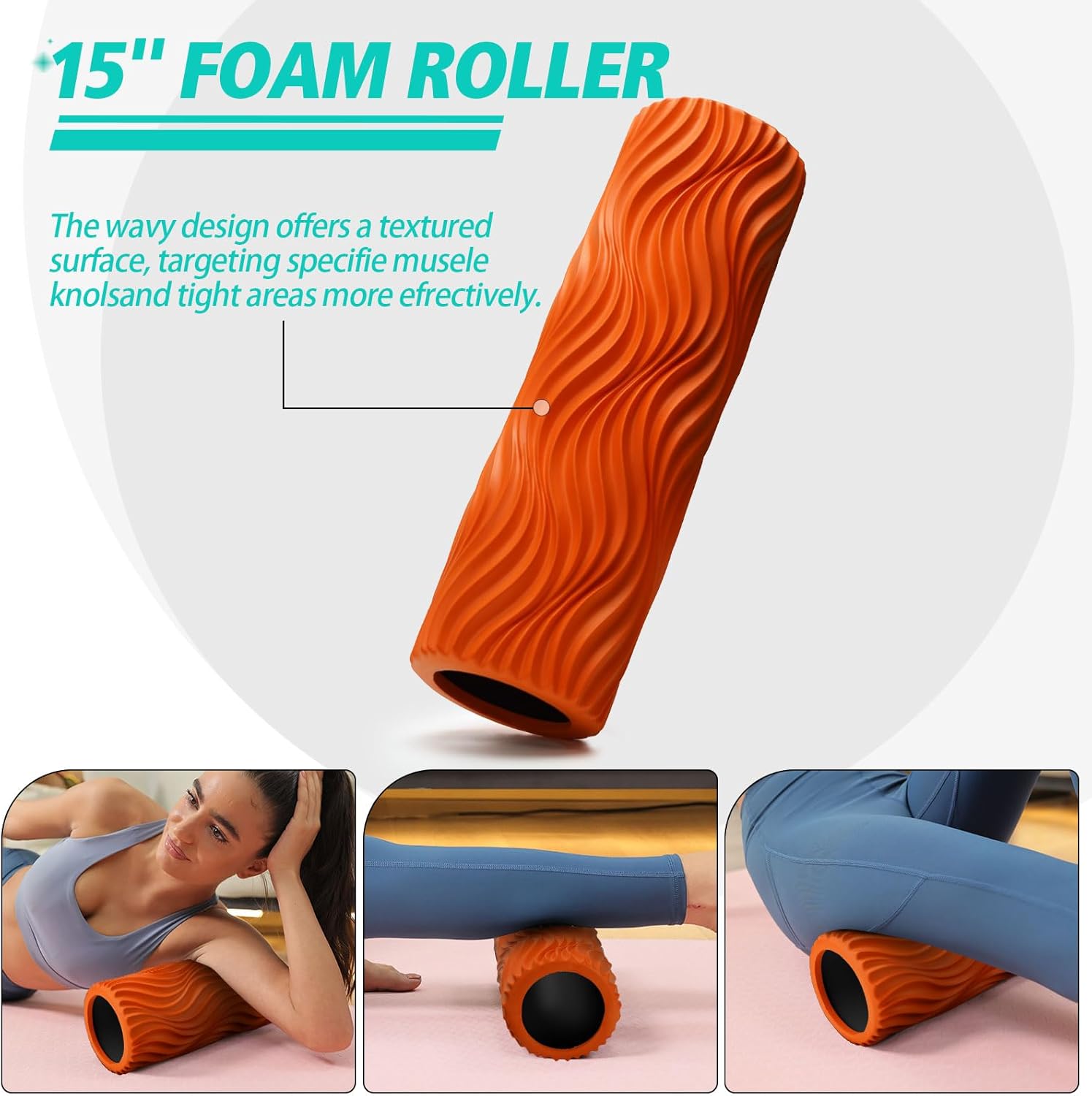 5 in 1 Foam Roller Set Muscle Massage Foam Ripple Roller for Deep Tissue Massage of The Back and Leg Muscles, Relieves Muscle Pain & Tightness, Improves Mobility (Orange) - Image 3