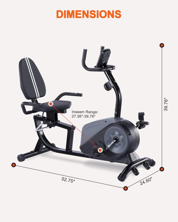 ECHANFIT Recumbent Exercise Bike with Bluetooth Connectivity, 16 Levels Magnetic Resistance and Pulse Rate Monitor for Seniors, Indoor Stationary Bike for Home Use, 350 LB Weight Capacity - Image 9
