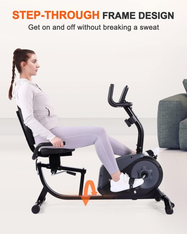 ECHANFIT Recumbent Exercise Bike with Bluetooth Connectivity, 16 Levels Magnetic Resistance and Pulse Rate Monitor for Seniors, Indoor Stationary Bike for Home Use, 350 LB Weight Capacity - Image 7