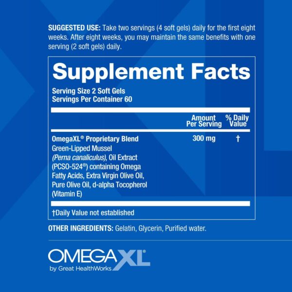 OmegaXL Joint Support Supplement - Natural Muscle Support, Green Lipped Mussel Oil, Soft Gel Pills, Drug-Free, 120 Count - Image 3
