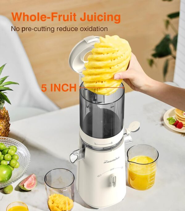 Cold Press Juicer, Updated Masticating Juicer Machines with 5" Feeding Chute Fit Whole Fruits &Vegetables, 99.6% Juice Purity, Streamlined Parts Easier to Clean/1.5L Capacity/2 Cups Included - Image 3