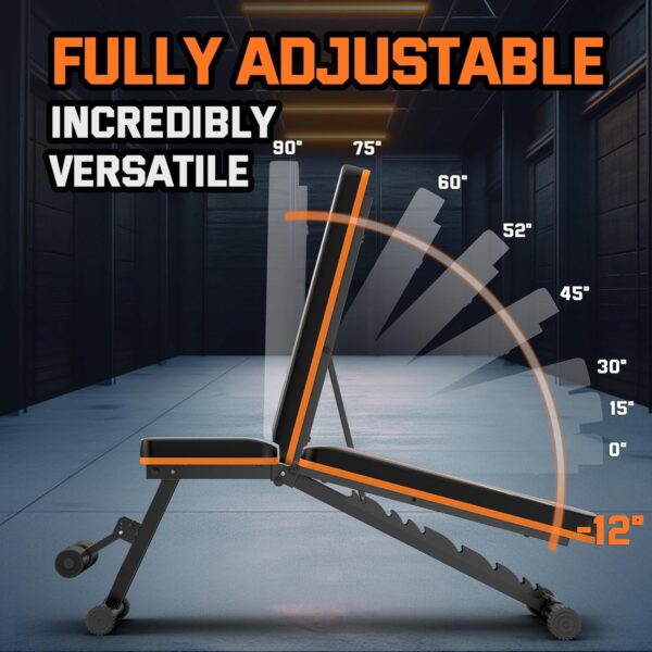 Lusper Weight Bench for Home Gym, Adjustable and Foldable 700LB/800LB Weight Bench, Multi-Purpose Workout Bench for Bench Press Sit up Incline Flat Decline - Image 5