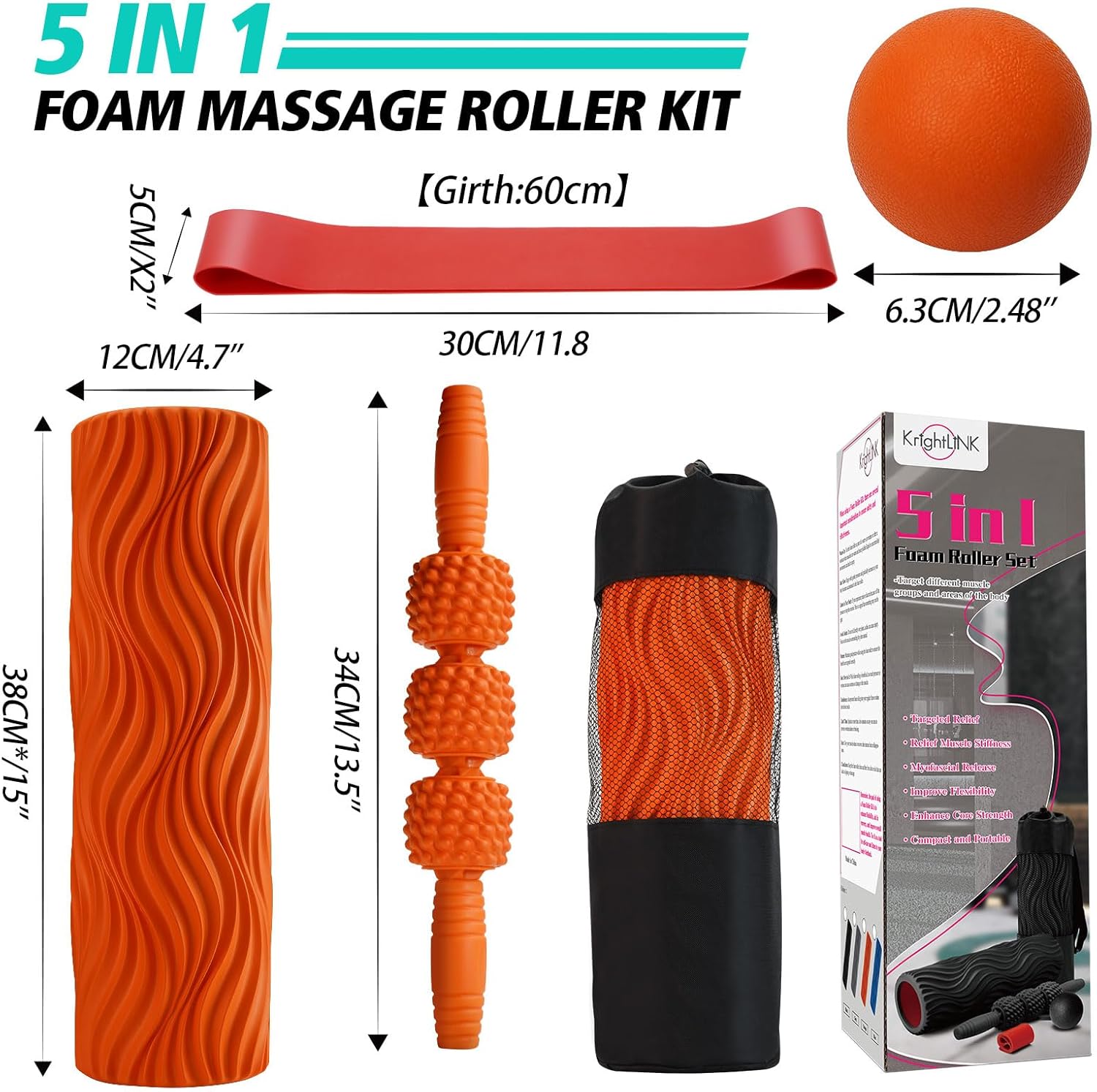 5 in 1 Foam Roller Set Muscle Massage Foam Ripple Roller for Deep Tissue Massage of The Back and Leg Muscles, Relieves Muscle Pain & Tightness, Improves Mobility (Orange) - Image 7