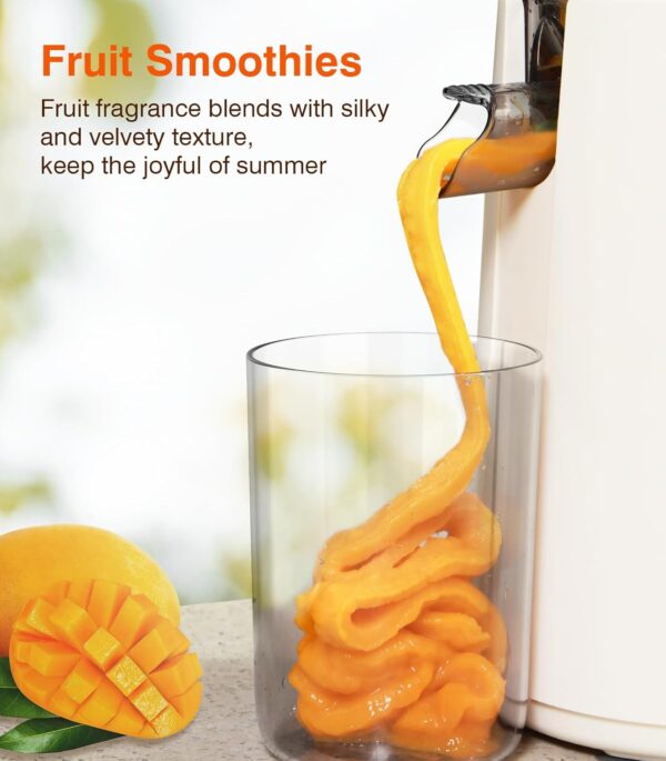 Cold Press Juicer, Updated Masticating Juicer Machines with 5" Feeding Chute Fit Whole Fruits &Vegetables, 99.6% Juice Purity, Streamlined Parts Easier to Clean/1.5L Capacity/2 Cups Included - Image 6