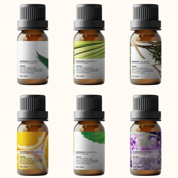Essential Oils Set by Pure Aroma - Top 6 Aromatherapy Oils Gift Set-6 Pack, 10ml (Eucalyptus, Lavender, Lemongrass, Sweet Orange, Peppermint, Tea Tree) - Image 7
