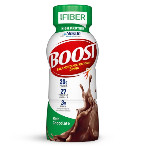 BOOST High Protein with Fiber Ready to Drink Complete Nutritional Drink, Rich Chocolate, 8 fl oz Bottle, 24 Pack - Image 2