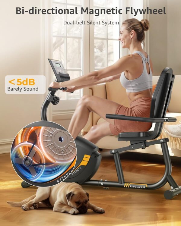 JEEKEE Recumbent Exercise Bike for Seniors,Stationary Bikes for Home, 300LB Capacity & 16 Levels Magnetic Resistance, Heart Rate Handle - Image 4