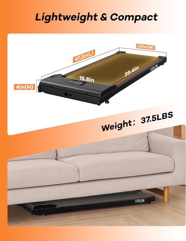 Walking Pad Under Desk Treadmill, 2.5HP Quiet Brushless Small Treadmill for Home and Office, Compact Portable Walking pad with Remote & App Control for Walking and Jogging - Image 7