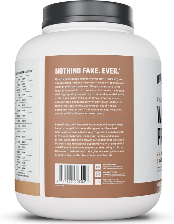 Levels Grass Fed Whey Protein Powder, No Artificials, 24G of Protein, Pure Chocolate, 5LB - Image 9