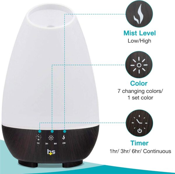 HealthSmart 500ML Essential Oil Diffuser for Large Rooms, Cool Mist Humidifier and Aromatherapy Diffuser, Adjustable Timer, Mist Mode and 7 LED Light Colors, White (Pack of 1) - Image 7