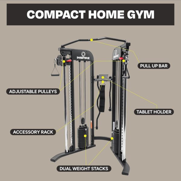 Inspire Fitness FTX Functional Trainer - Compact at Home Workout Machine with Accessories - Space Saving Design - Home Gym Cable Machine and Two 165 lb Weight Stacks - Image 3