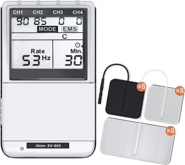 iSTIM EV-805 TENS EMS 4 Channel Rechargeable Combo Machine Unit - Muscle Stimulator + Back Pain Relief and Management- 24 Programs/Backlit (Including Electrodes Pads) - Image 3