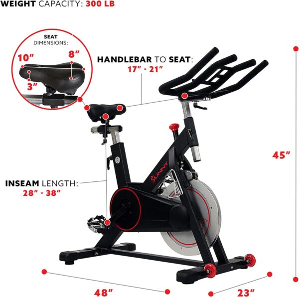 Sunny Health & Fitness Magnetic Belt Drive Indoor Cycling Bike With Optional SunnyFit® App Connectivity - Image 6