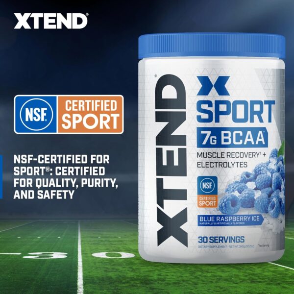 XTEND Sport BCAA Powder Blue Raspberry Ice - Electrolyte Powder for Recovery & Hydration with Amino Acids - 30 Servings - Image 6