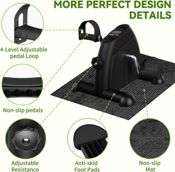 Under Desk Bike Pedal Exerciser, Mini Exercise Bike Portable Peddler Sitting for Seniors with LCD Display Sportneer Arm & Leg Bike Pedals Exerciser with Anti-Skid Mat for Home Office - Image 5
