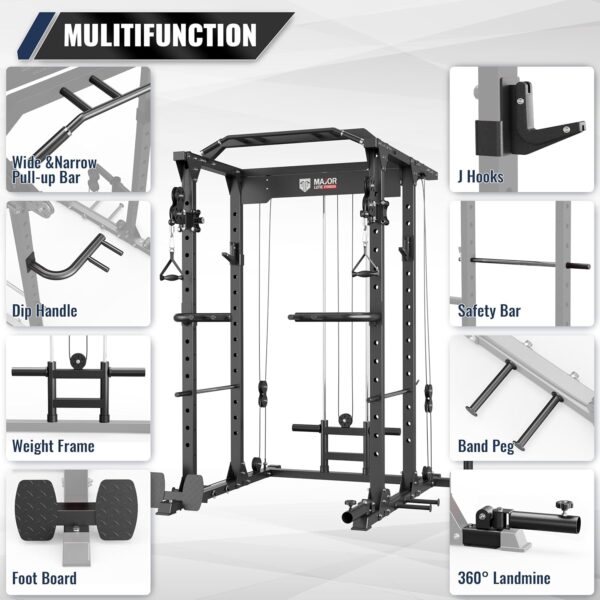 MAJOR LUTIE Power Cage, PLM03 1400 lbs Multi-Function Power Rack with Adjustable Cable Crossover System and More Training Attachment - Image 5