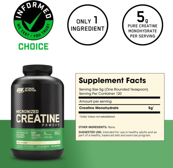 Optimum Nutrition Micronized Creatine Monohydrate Powder, Unflavored, 120 Servings, 600 Grams (Packaging May Vary) - Image 5