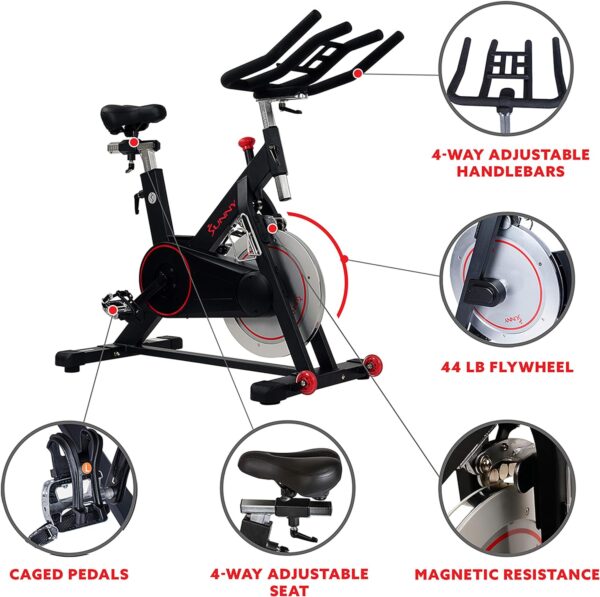 Sunny Health & Fitness Magnetic Belt Drive Indoor Cycling Bike With Optional SunnyFit® App Connectivity - Image 4