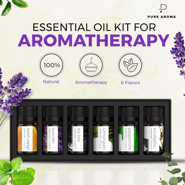Essential Oils Set by Pure Aroma - Top 6 Aromatherapy Oils Gift Set-6 Pack, 10ml (Eucalyptus, Lavender, Lemongrass, Sweet Orange, Peppermint, Tea Tree) - Image 6