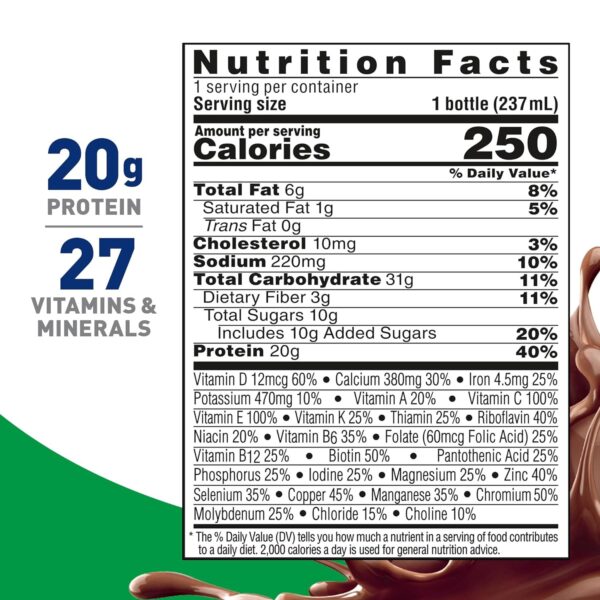 BOOST High Protein with Fiber Ready to Drink Complete Nutritional Drink, Rich Chocolate, 8 fl oz Bottle, 24 Pack - Image 3