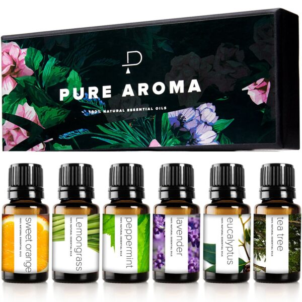 Essential Oils Set by Pure Aroma - Top 6 Aromatherapy Oils Gift Set-6 Pack, 10ml (Eucalyptus, Lavender, Lemongrass, Sweet Orange, Peppermint, Tea Tree) - Image 2