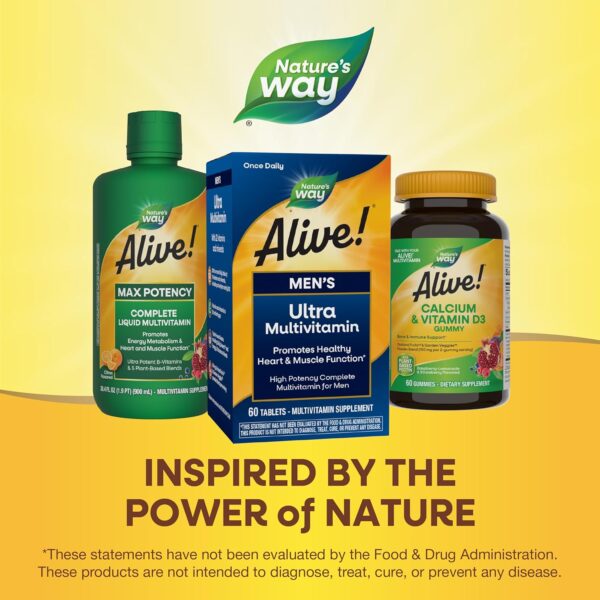 Nature's Way Alive! Men's Daily Ultra Multivitamin, High Potency Formula, Promotes Healthy Heart & Muscle Function*, with Methylated B12, Gluten Free, 60 Tablets (Packaging May Vary) - Image 8