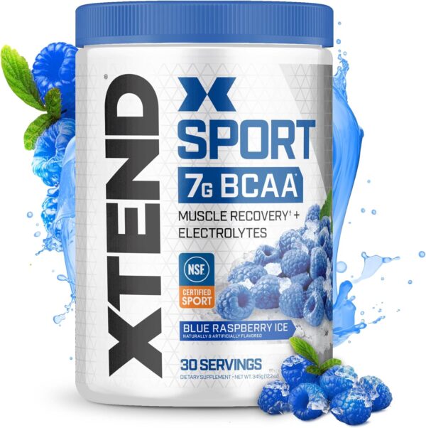 XTEND Sport BCAA Powder Blue Raspberry Ice - Electrolyte Powder for Recovery & Hydration with Amino Acids - 30 Servings - Image 2