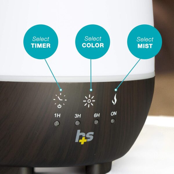 HealthSmart 500ML Essential Oil Diffuser for Large Rooms, Cool Mist Humidifier and Aromatherapy Diffuser, Adjustable Timer, Mist Mode and 7 LED Light Colors, White (Pack of 1) - Image 9